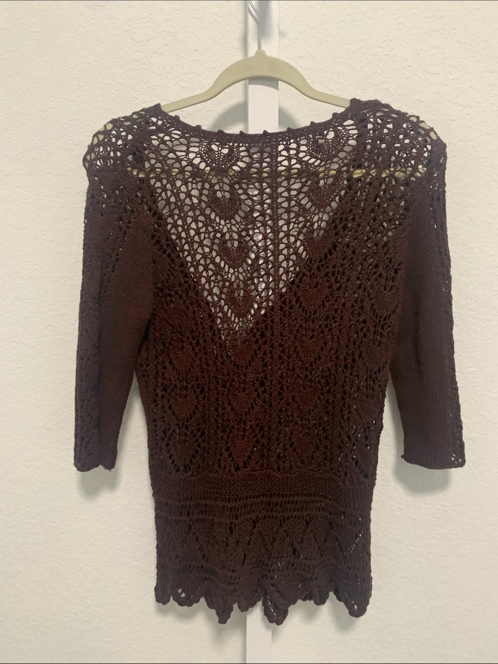 Vintage Dark Brown Crochet Openwork Cardigan Sweater - Picture 4 of 6